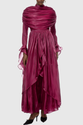 Kruzo Ruched Cape Ruffle Maxi Dress - Wine