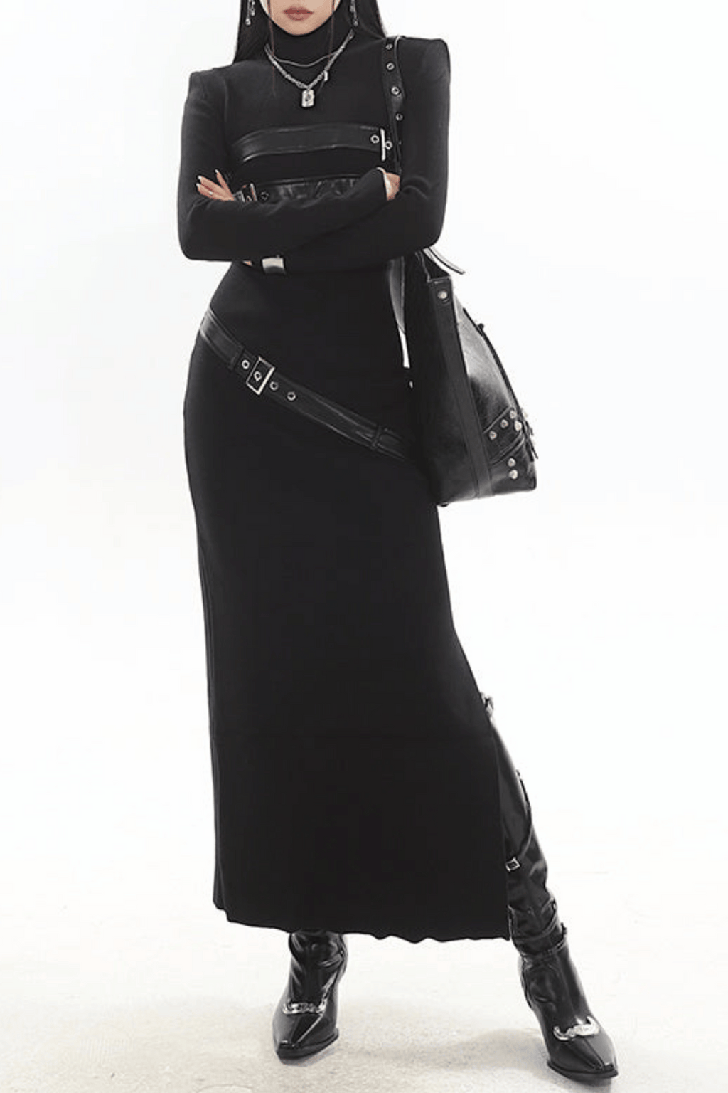 Kulic Buckle Embellished Knit Maxi Dress