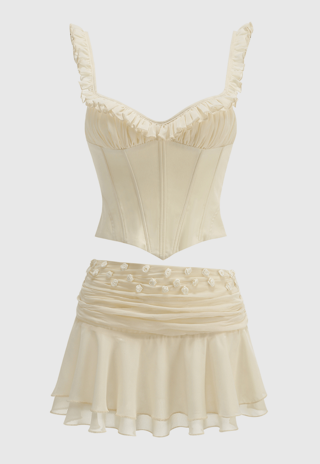 Lagina Corset Lace Up Ruffle Skirt Set