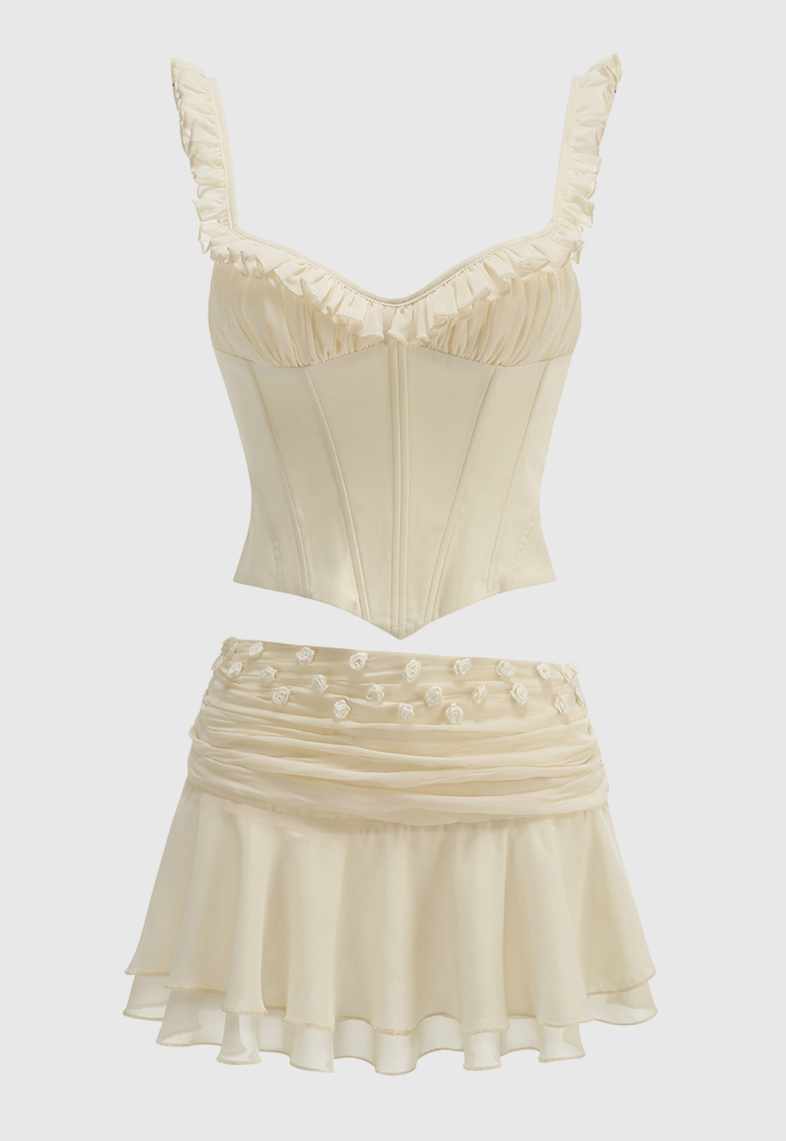Lagina Corset Lace Up Ruffle Skirt Set