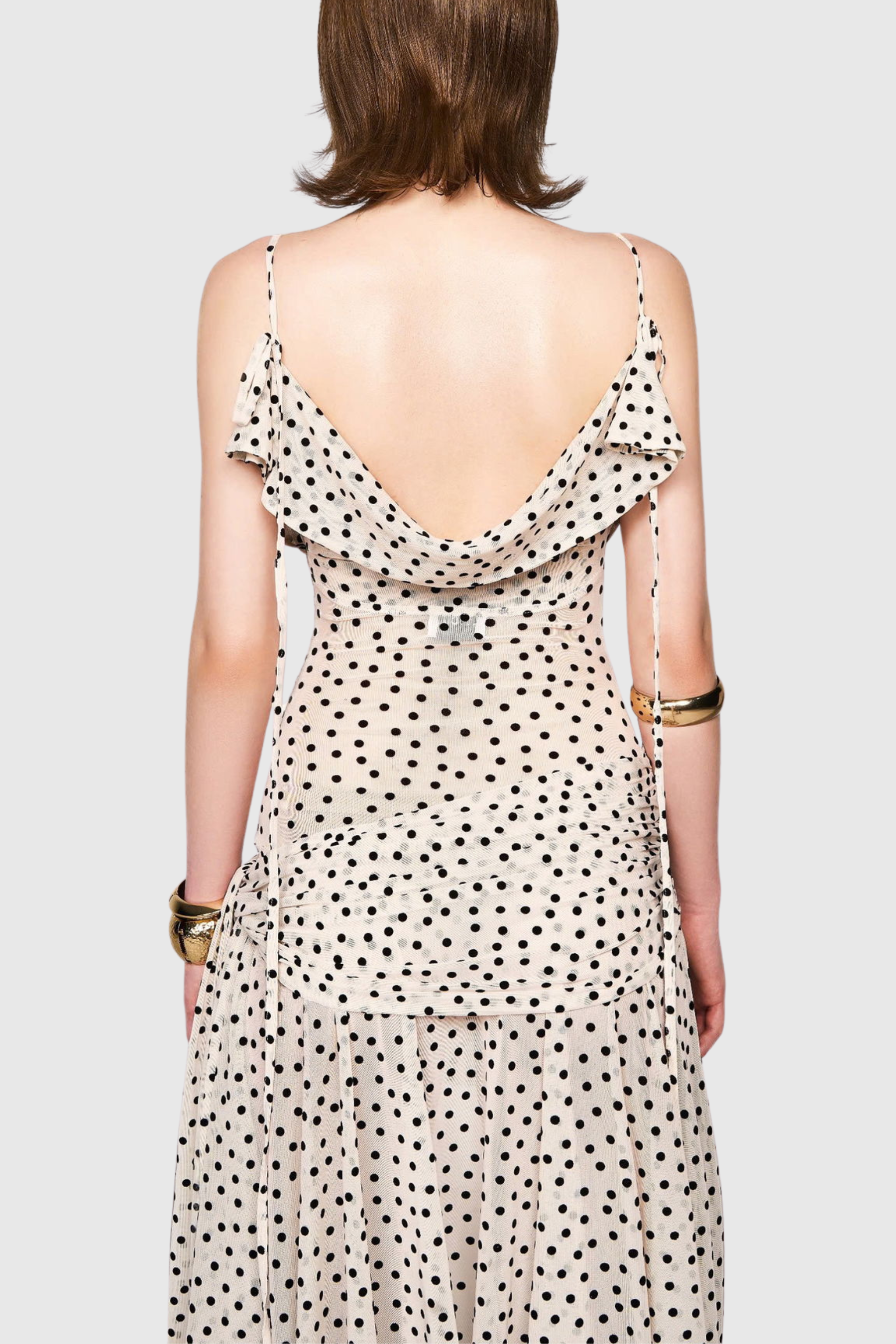 Lakena Asymmetrical Polka Dot Midi Dress