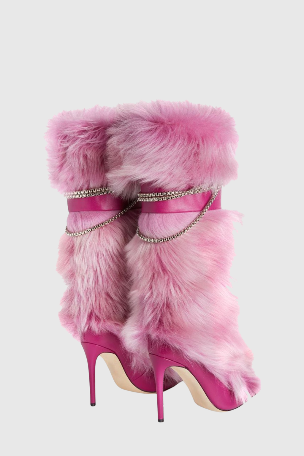 Lamia Faux Fur Knee High Boots - Pink
