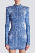 Lanen Jacquard Denim-Effect Mini Dress
