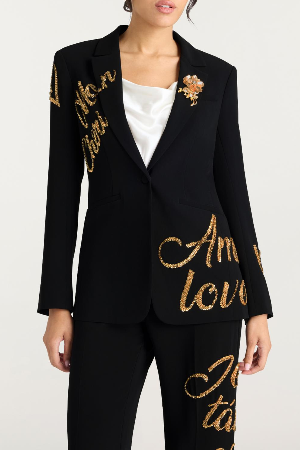 Laramie Loveletter Sequin Blazer & Pants Set - Black