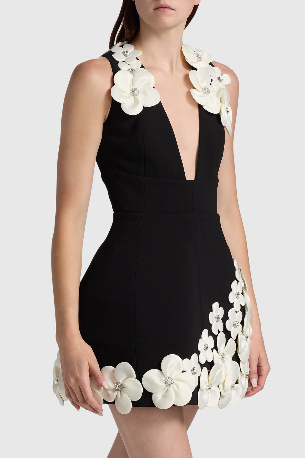 Lavonte Floral Appliqué Mini Bandage Dress