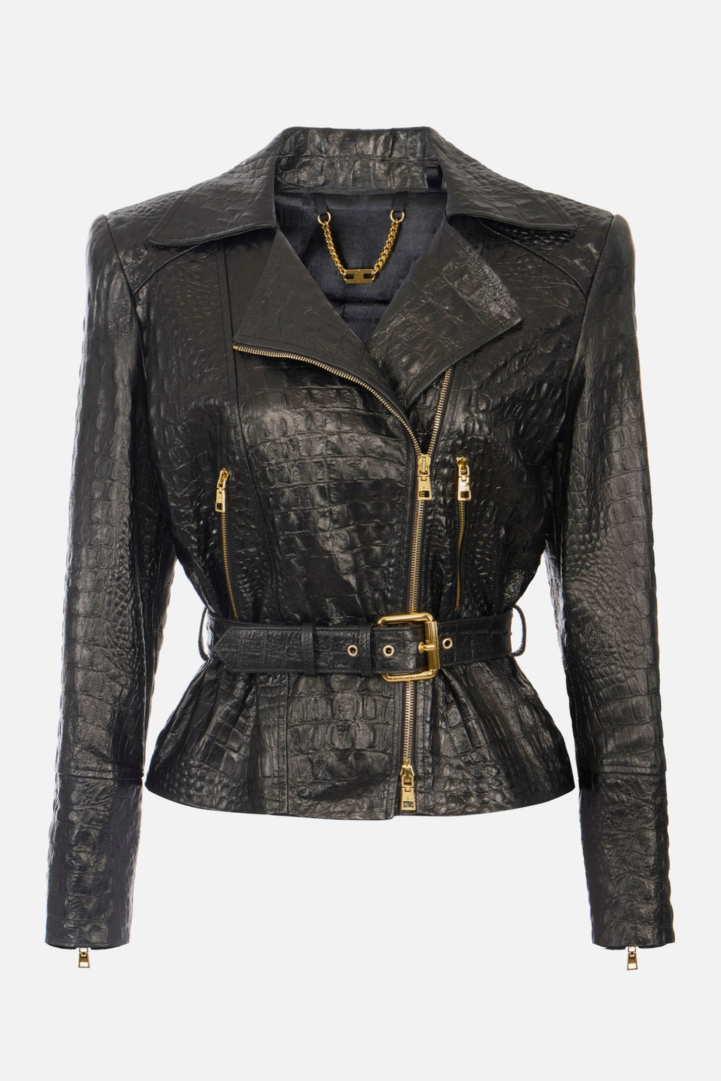 Leanra Crocodile Print Leather Jacket