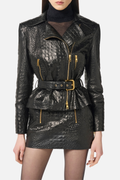 Leanra Crocodile Print Leather Jacket