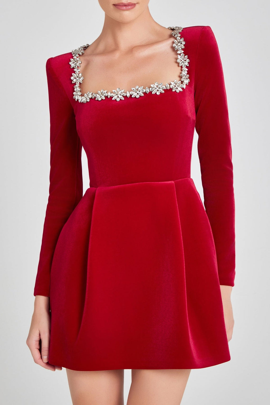 Lilay Diamante Square Collar Mini Bandage Dress - Red