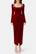 Renwick Velvet Corset Midi Dress - Wine