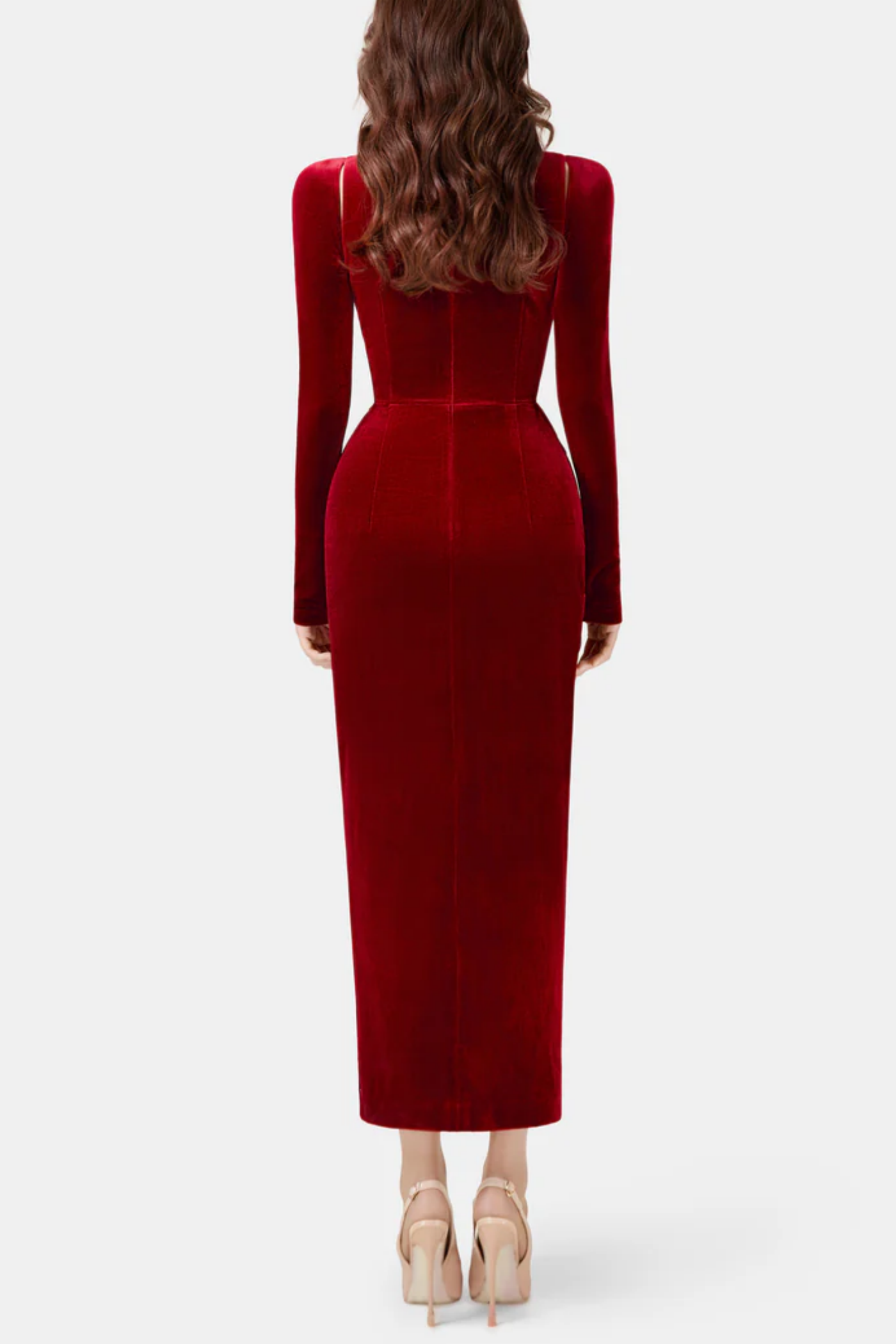 Renwick Velvet Corset Midi Dress - Wine