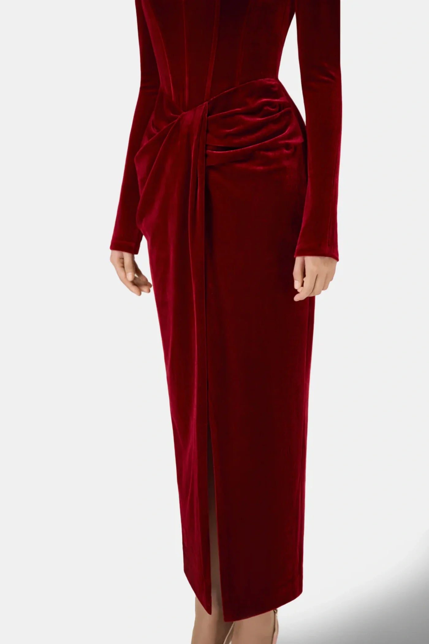 Renwick Velvet Corset Midi Dress - Wine