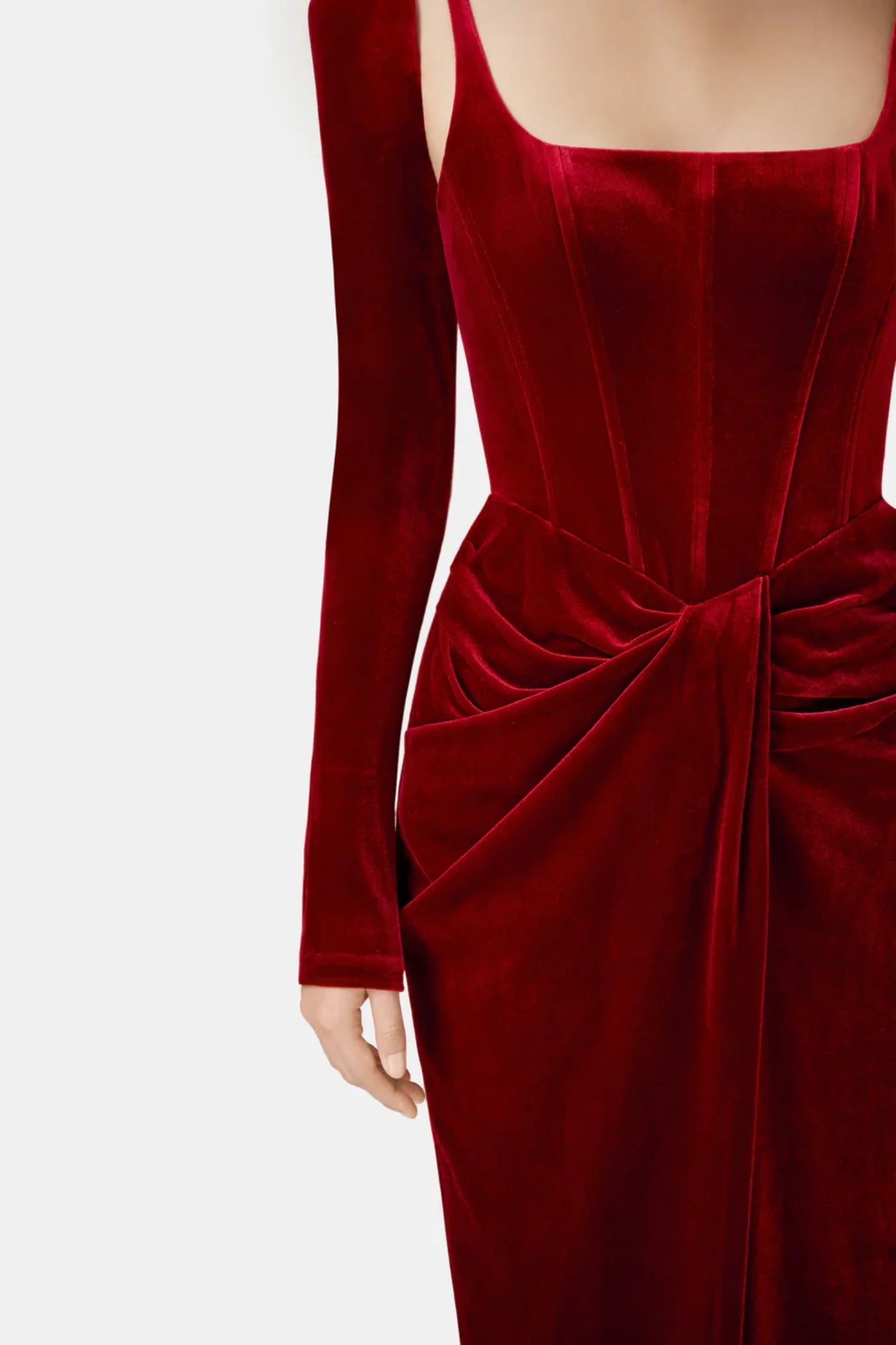 Renwick Velvet Corset Midi Dress - Wine