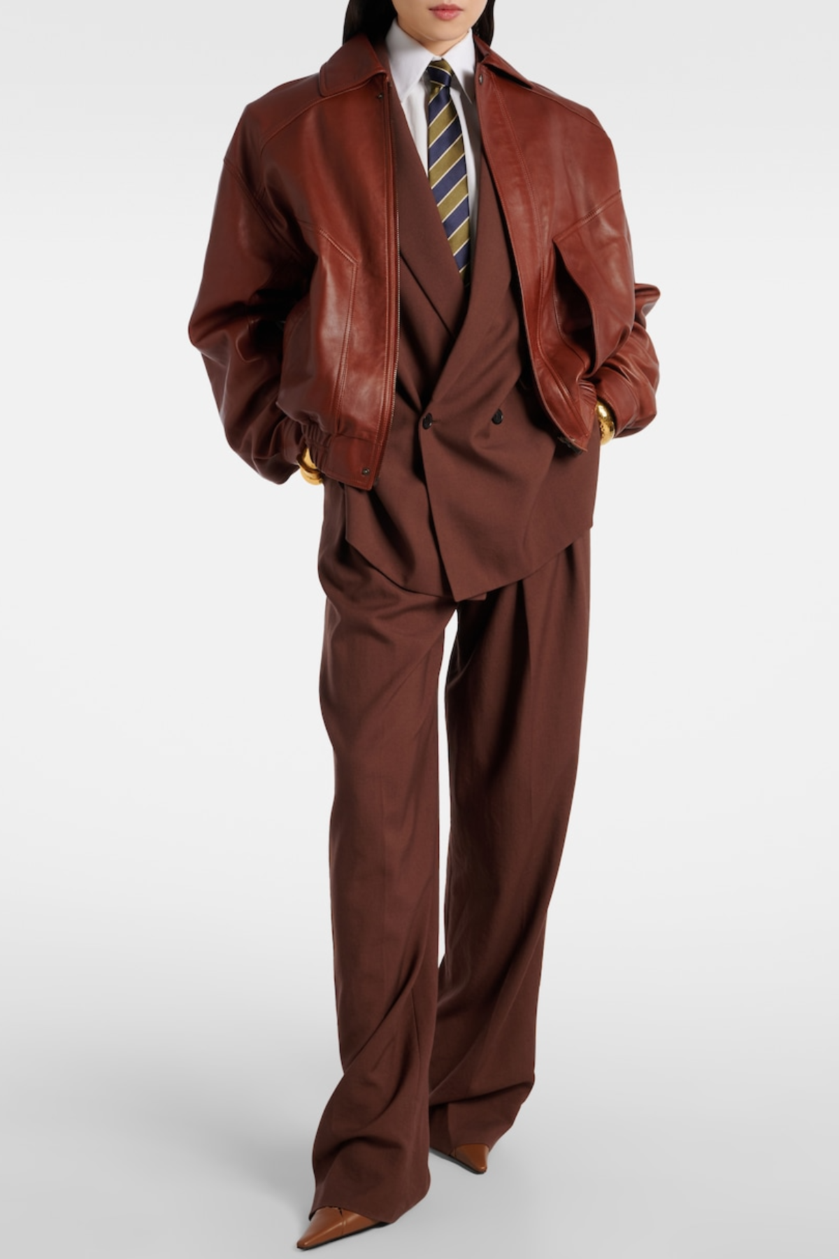 Lorra Double Breasted Wool Blazer - Brown