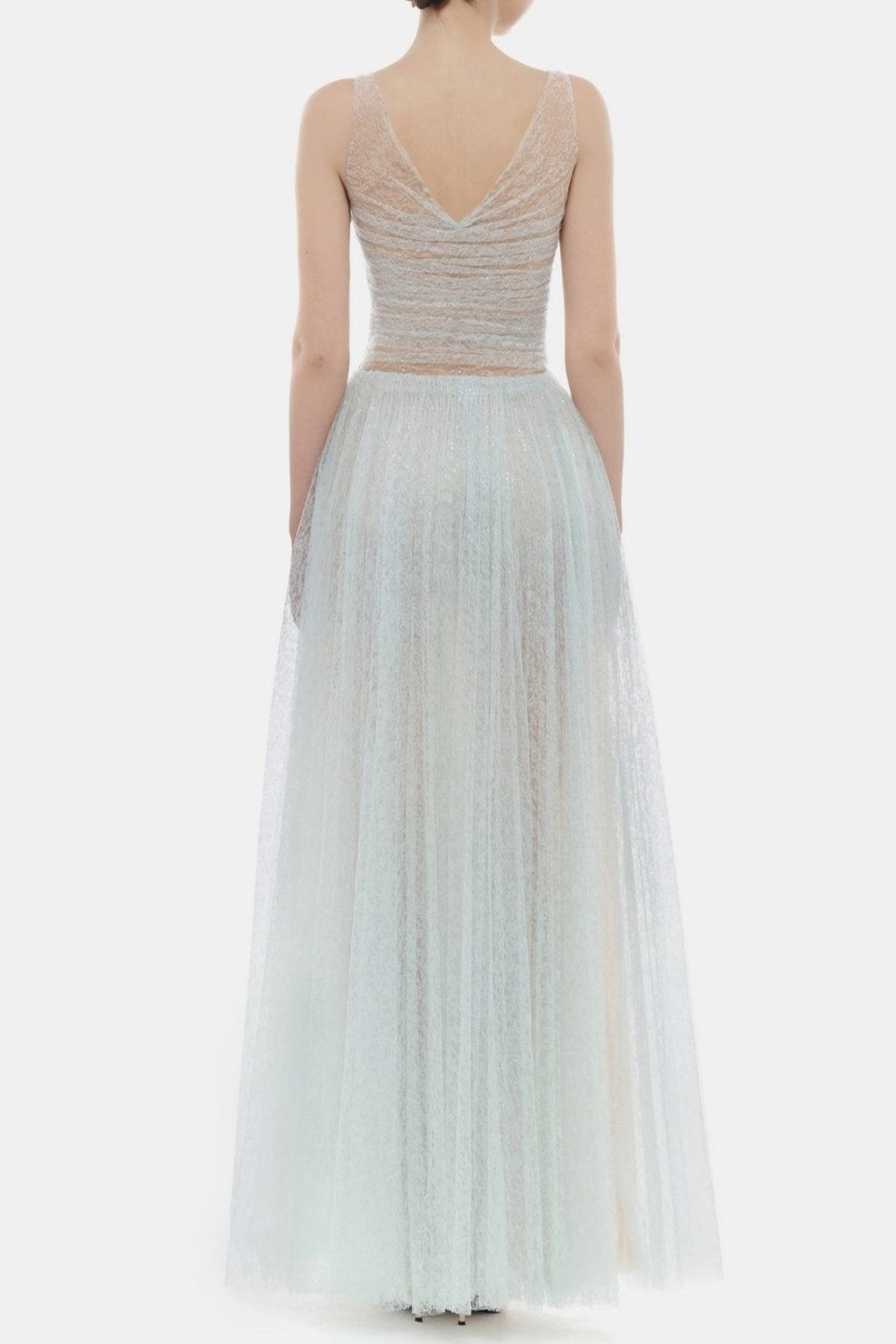 Lorya Mesh Pleated Maxi Dress - Blue