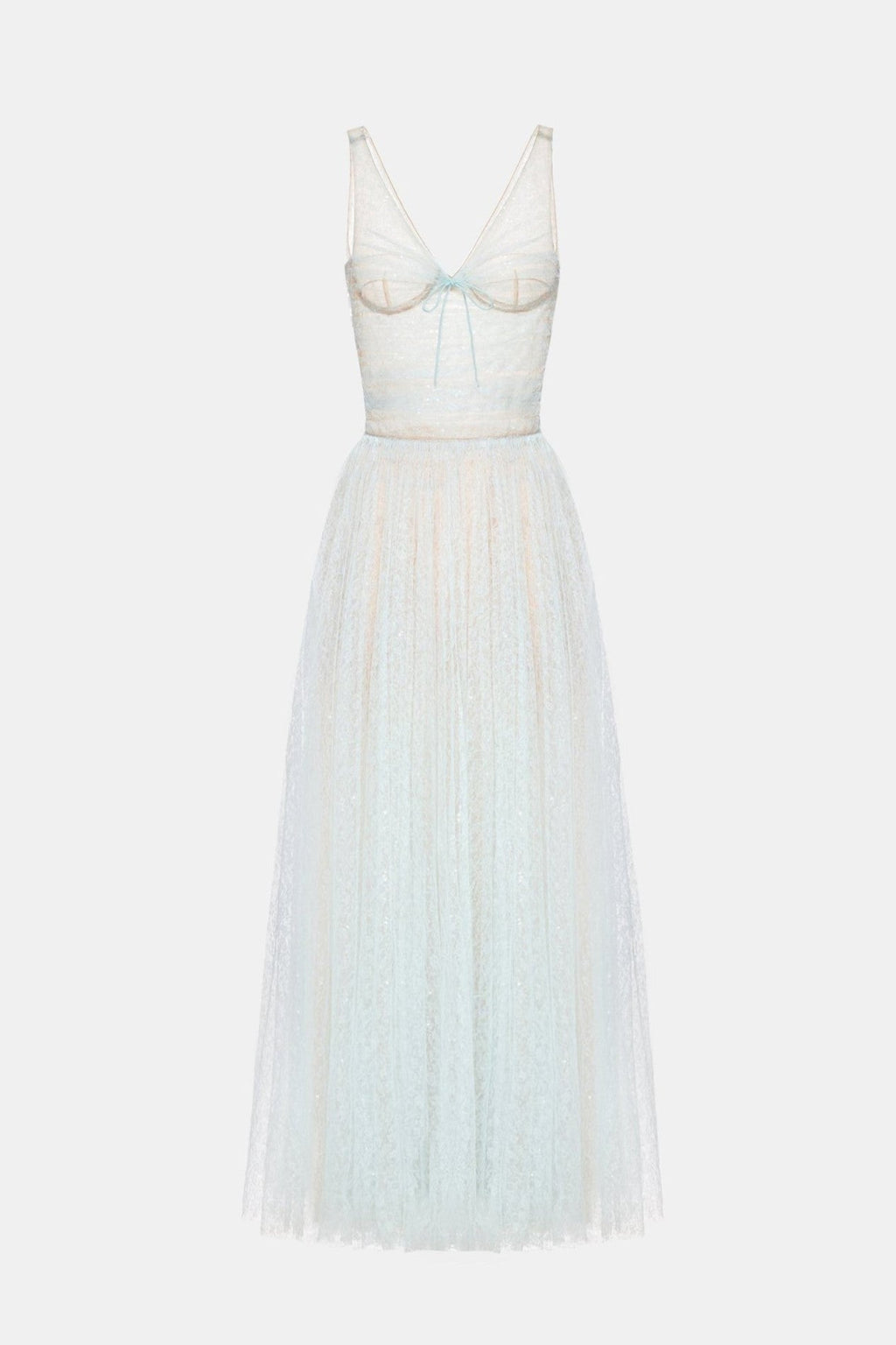 Lorya Mesh Pleated Maxi Dress - Blue