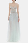 Lorya Mesh Pleated Maxi Dress - Blue