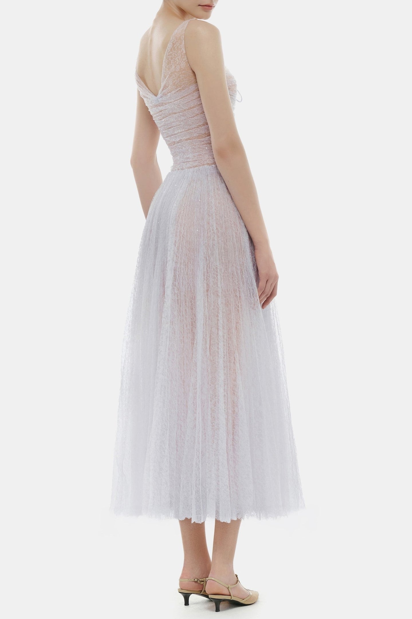 Lorya Mesh Pleated Maxi Dress - Purple