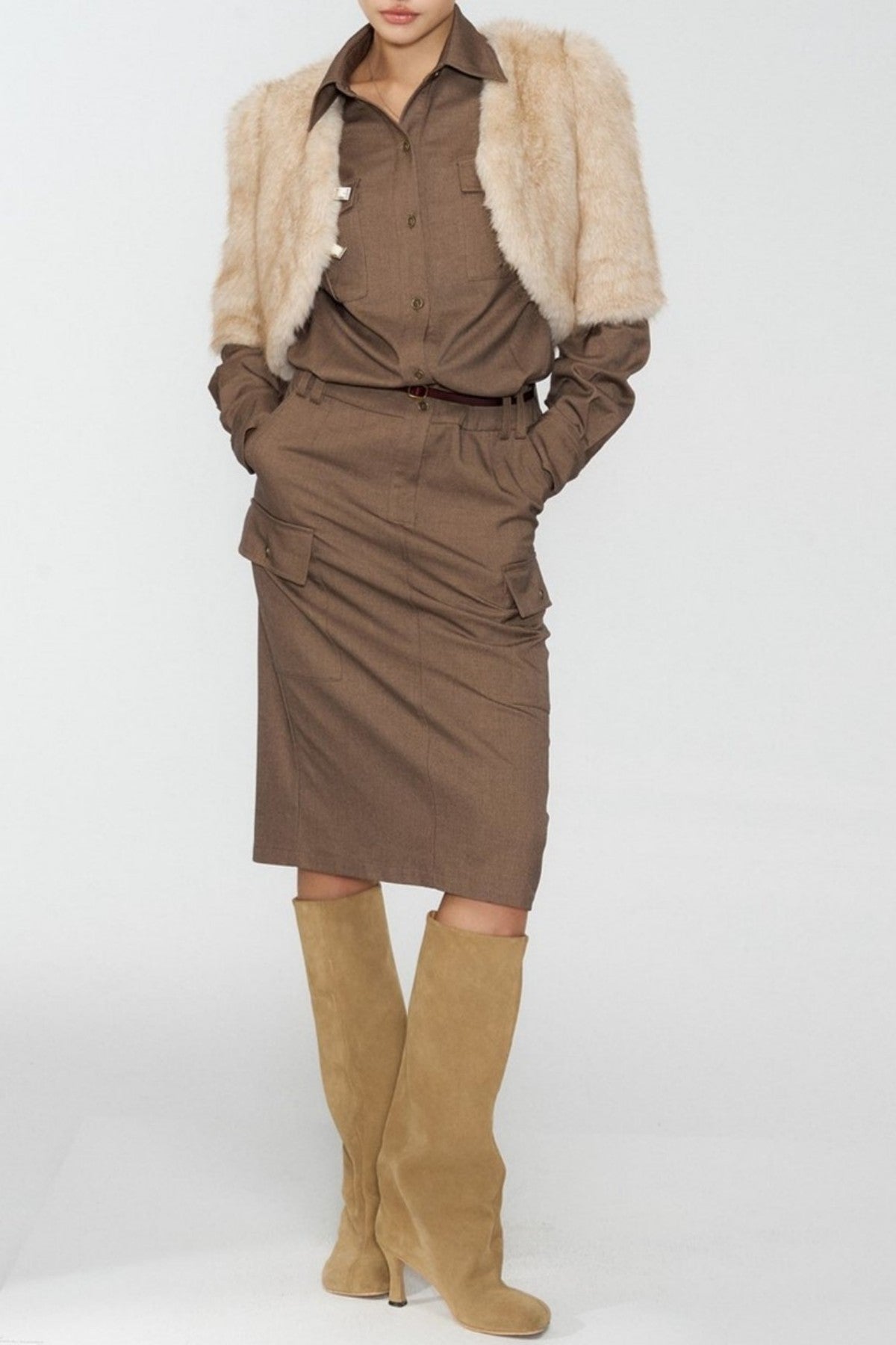 Louia Faux Fur Cropped Jacket - Beige