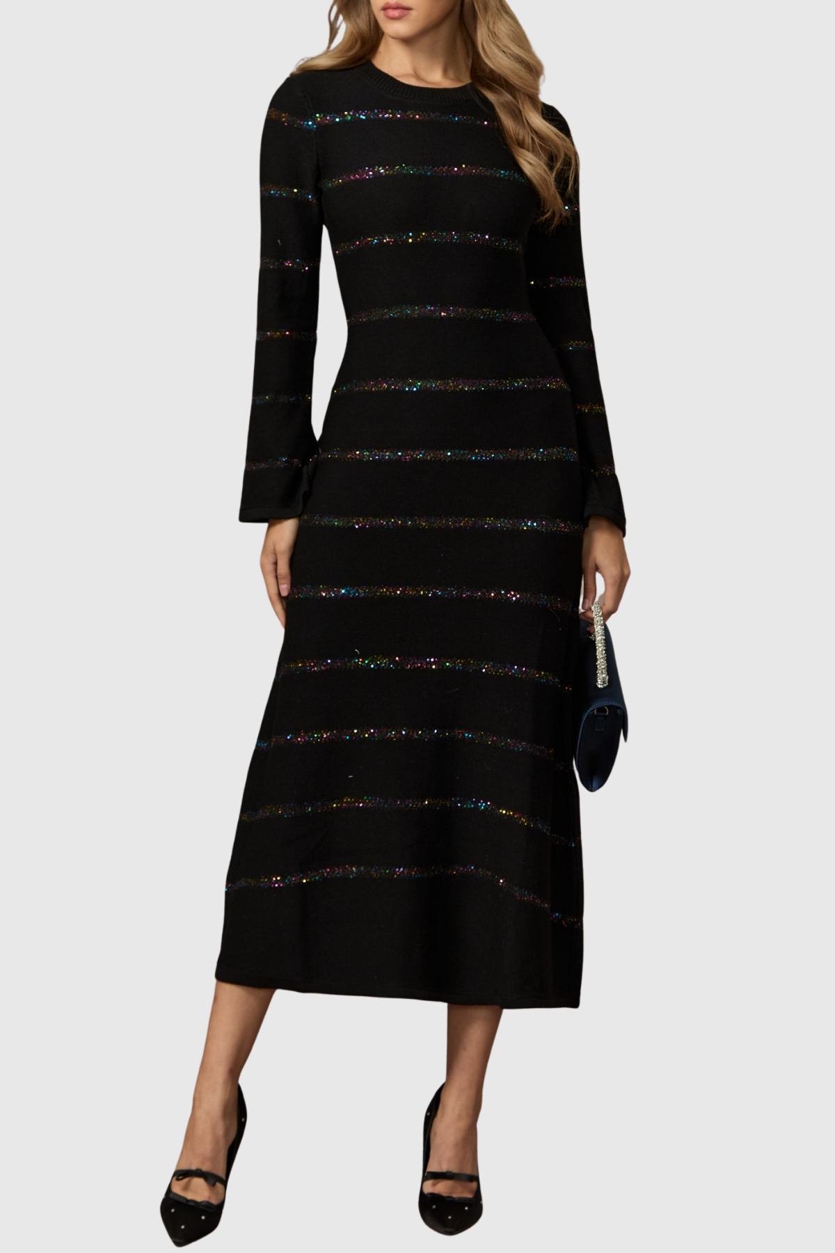 Lowo Sequin Embellished Knit Midi Dress