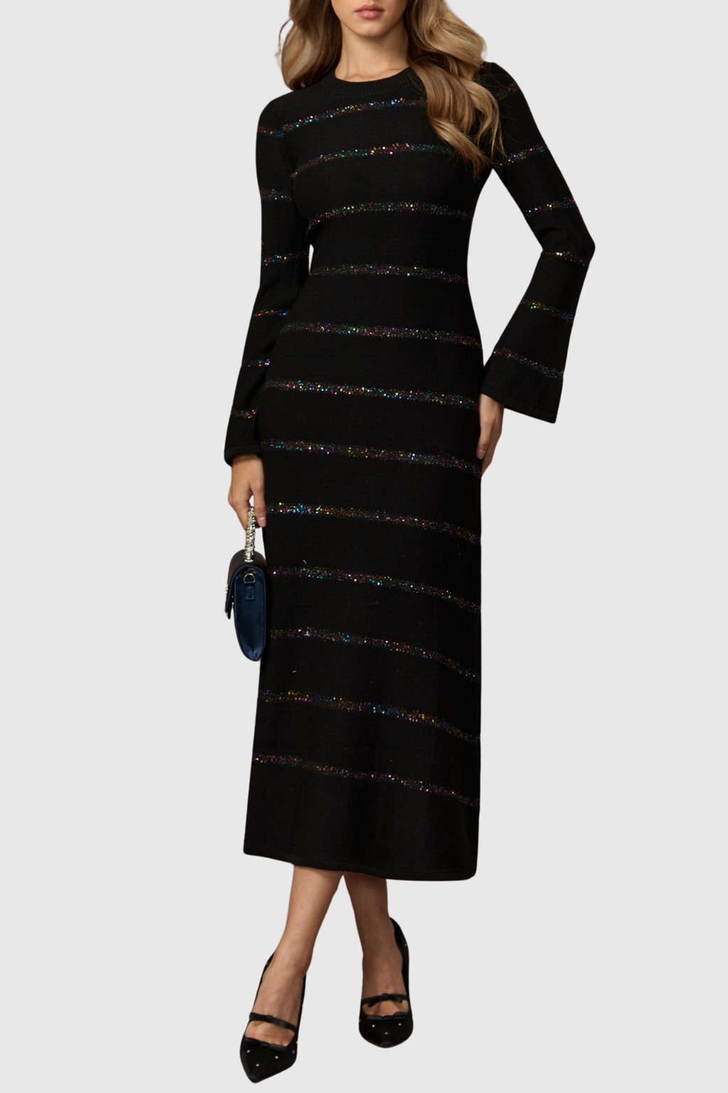 Lowo Sequin Embellished Knit Midi Dress