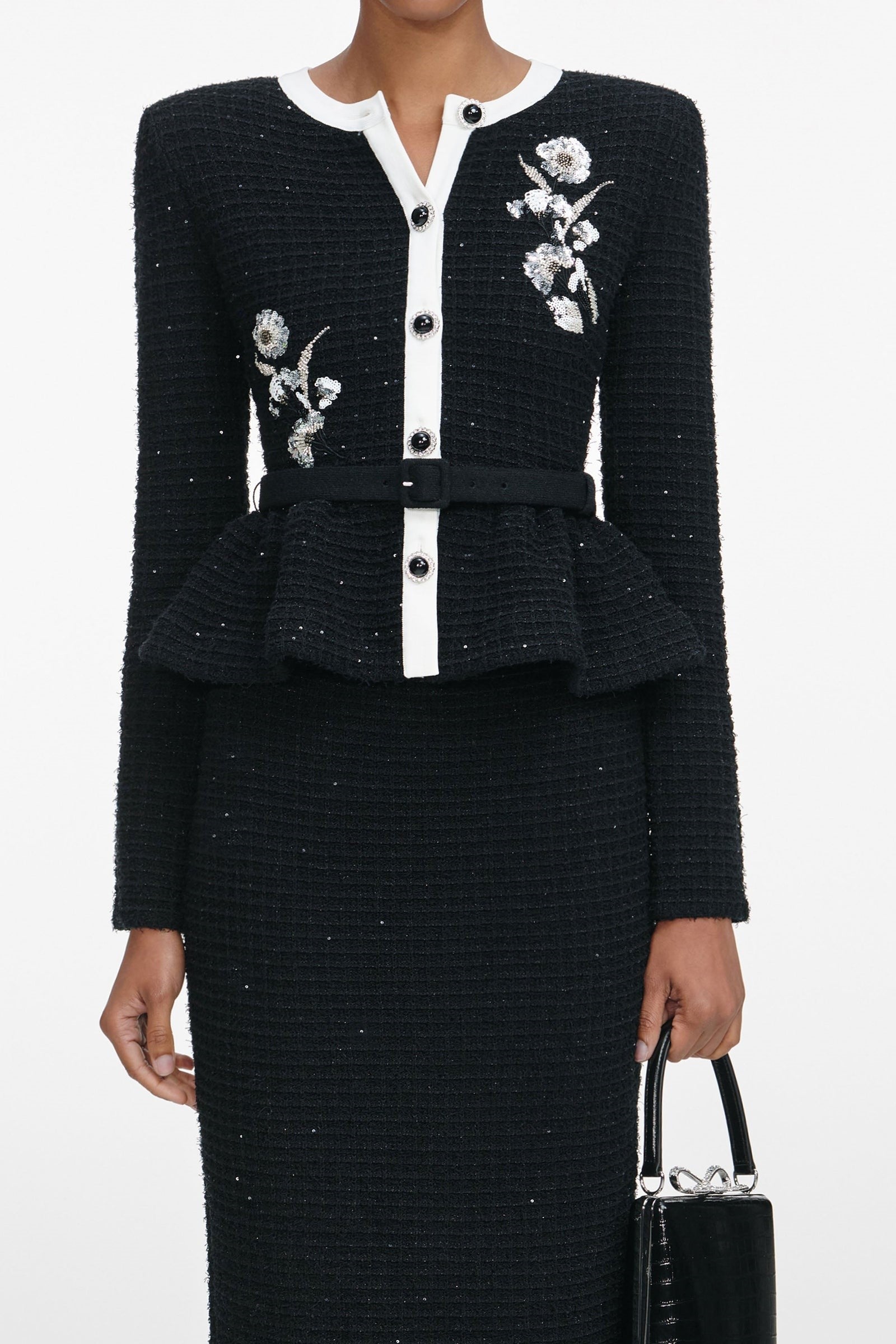 Luaia Floral Sequin Embellished Knit Top - Black
