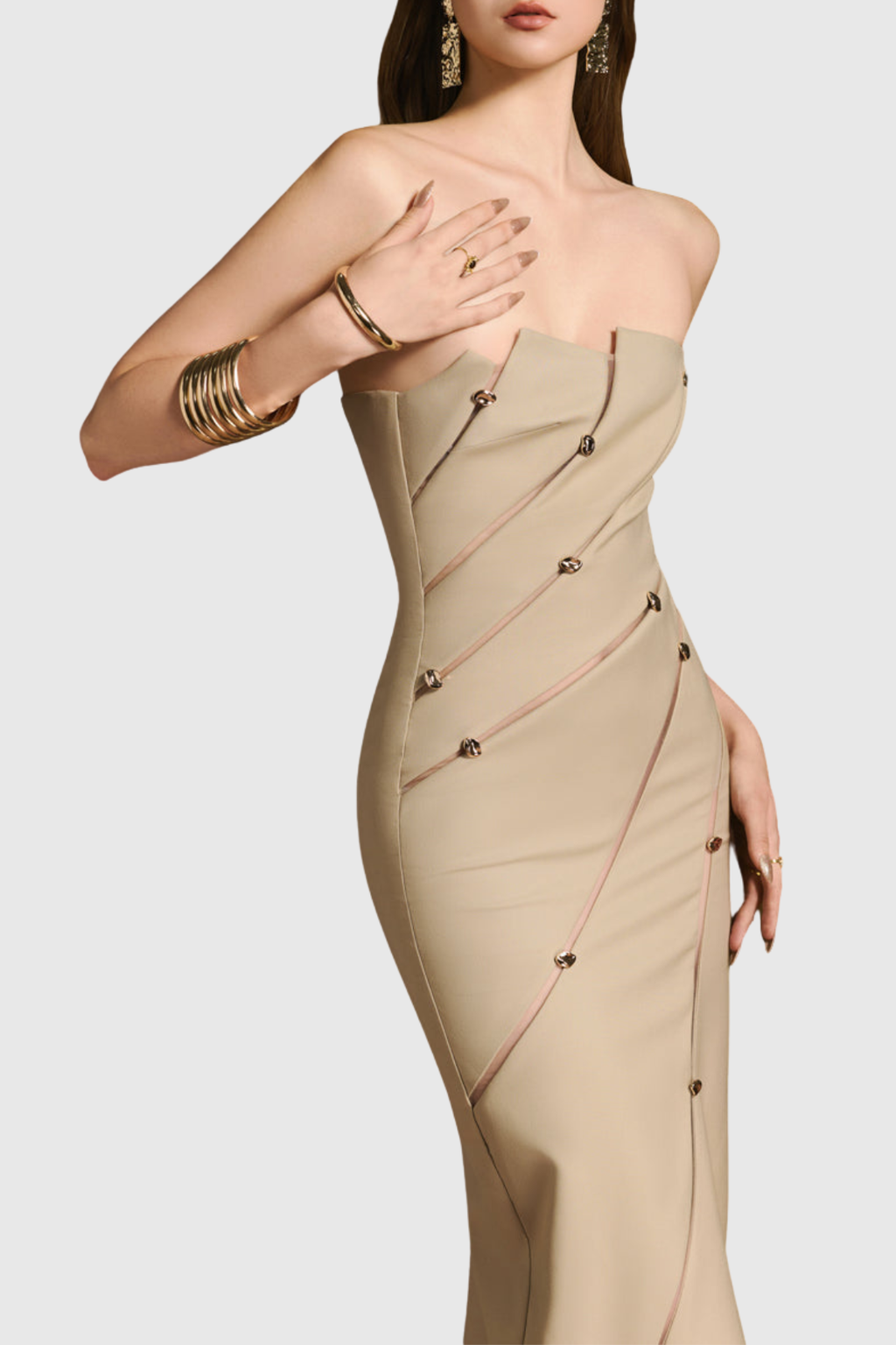 Lusen Strapless Asymmetric Maxi Dress