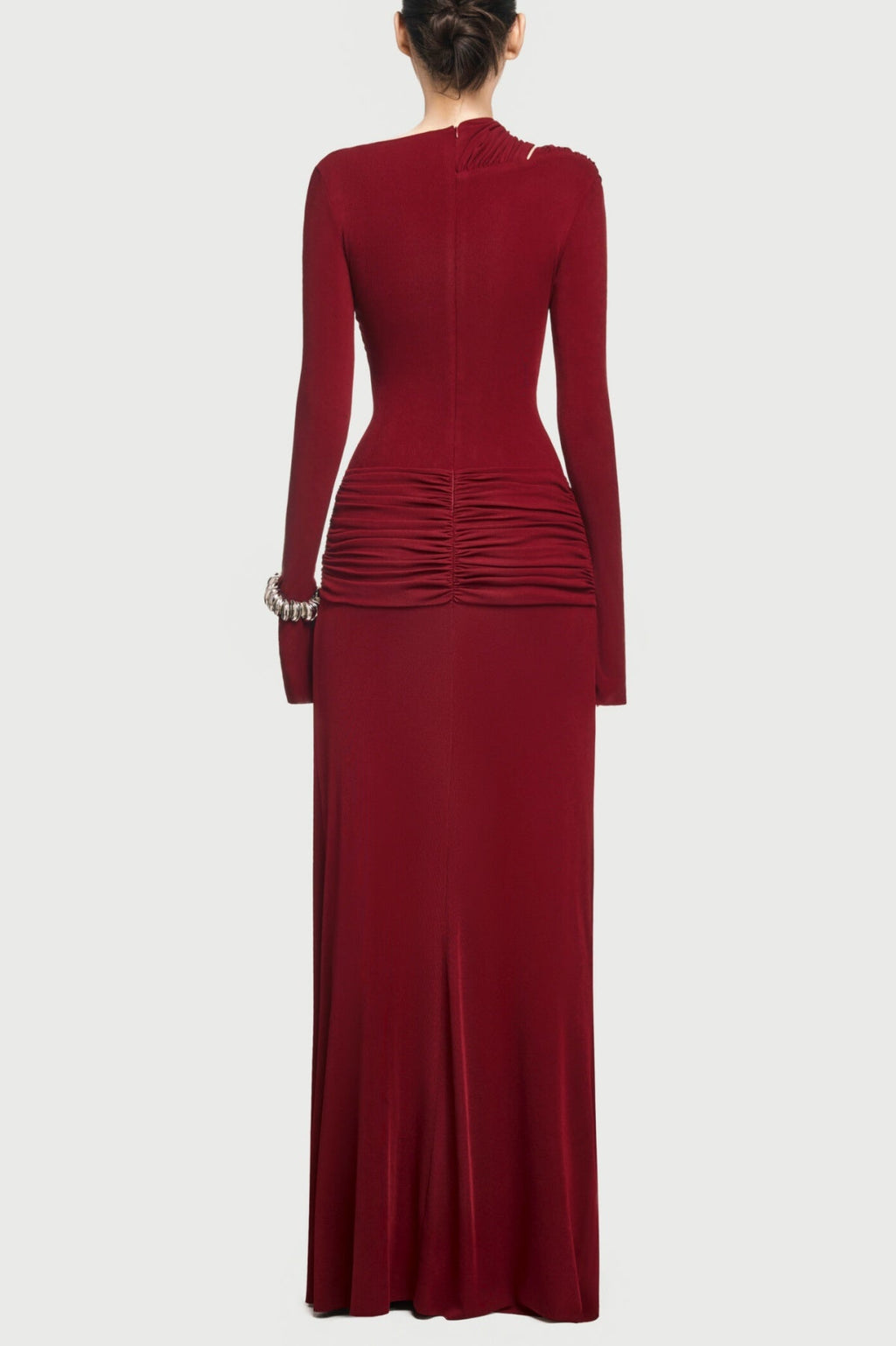 Lysander Asymmetrical Drape Cutout Maxi Dress - Wine