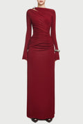Lysander Asymmetrical Drape Cutout Maxi Dress - Wine