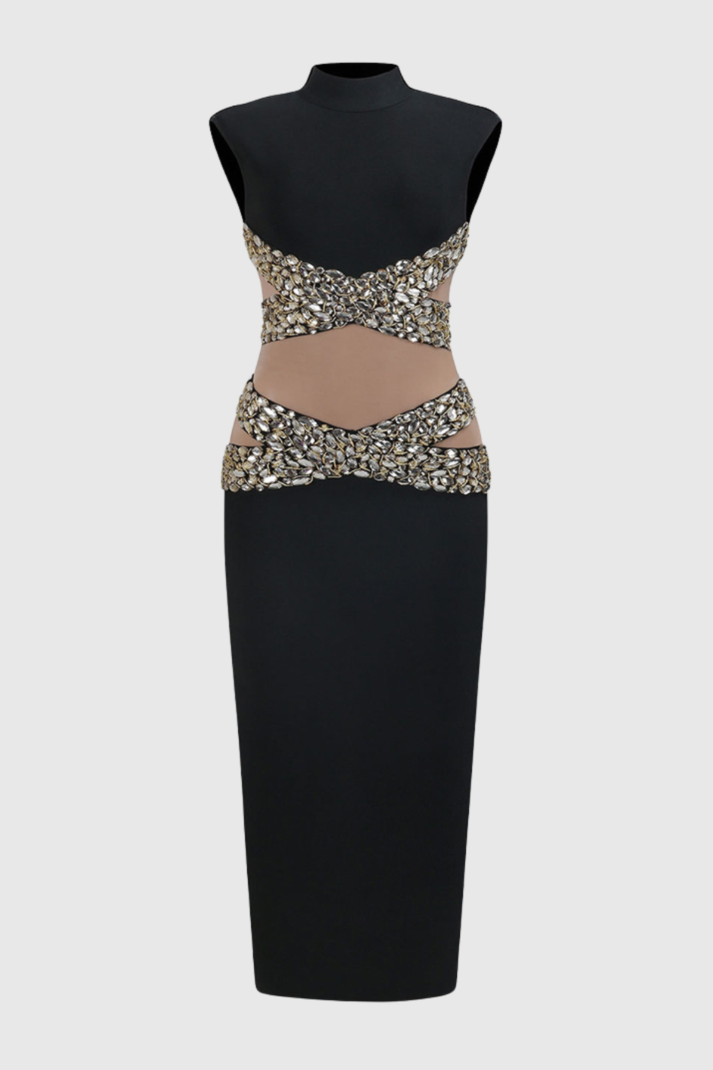 Malaz Diamante Embellished Sleeveless Maxi Bandage Dress