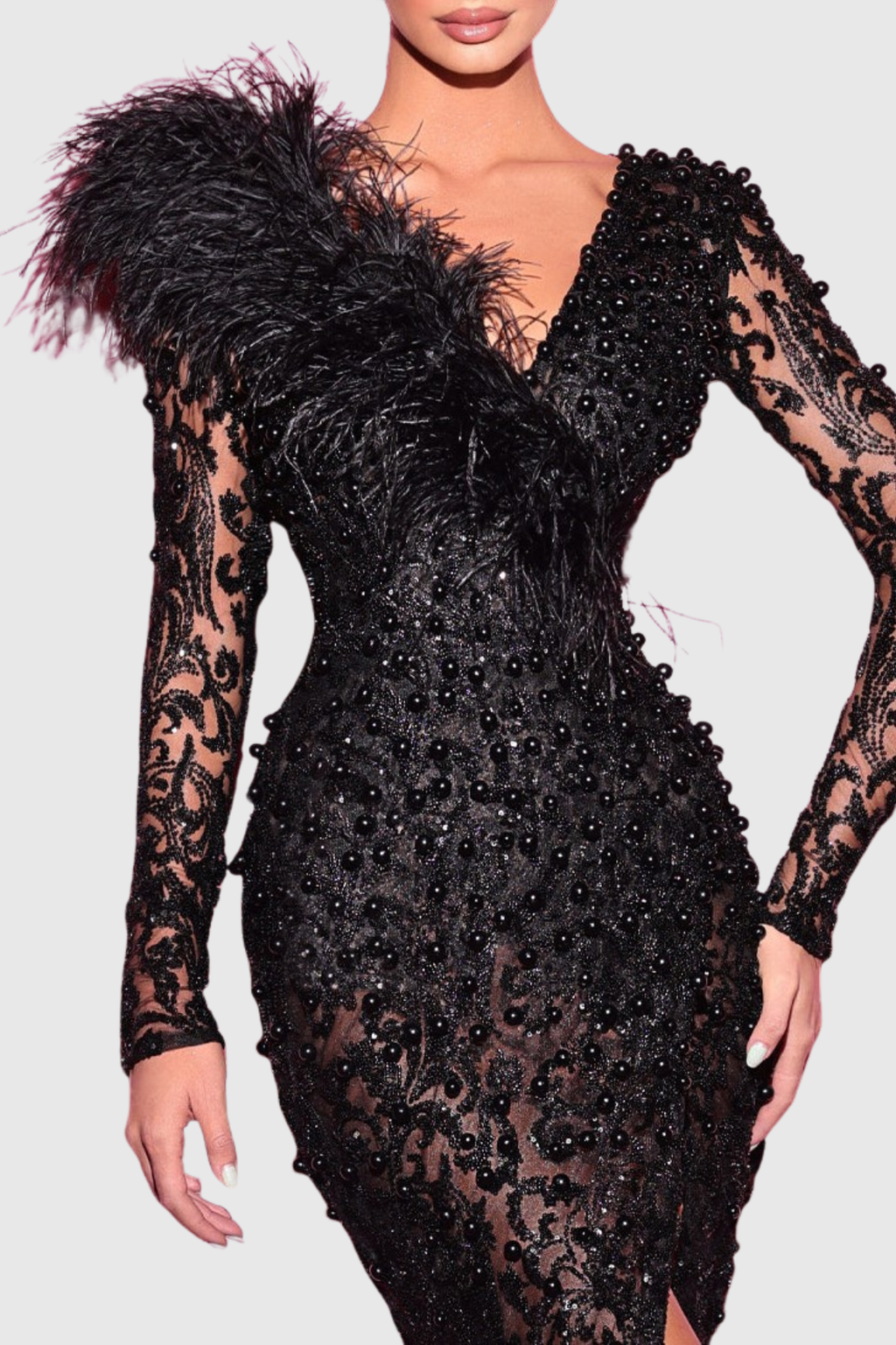 Marcella Feather Sequin Embellished Maxi Dress