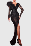 Marcella Feather Sequin Embellished Maxi Dress