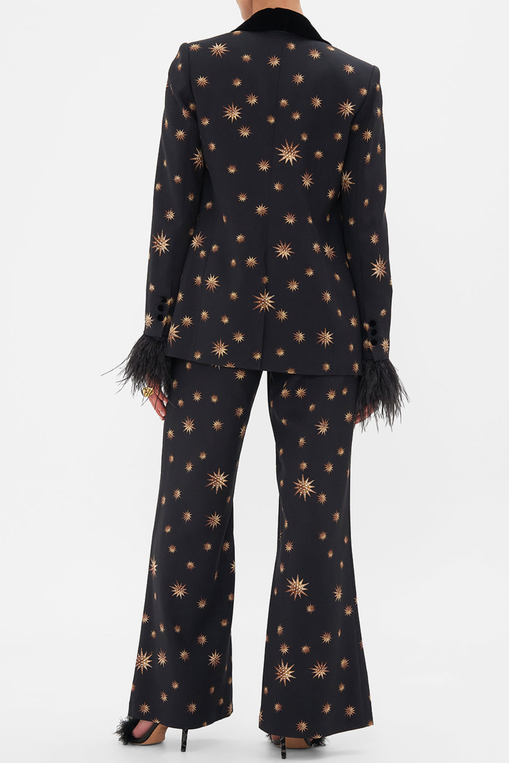 Merita Star Embroidered Feather Blazer & Pants Set
