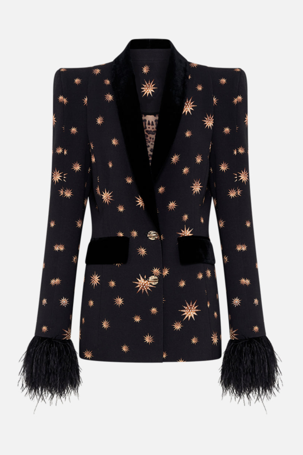 Merita Star Embroidered Feather Blazer & Pants Set