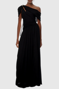 Merlin Asymmetric Ruched Maxi Dress - Black