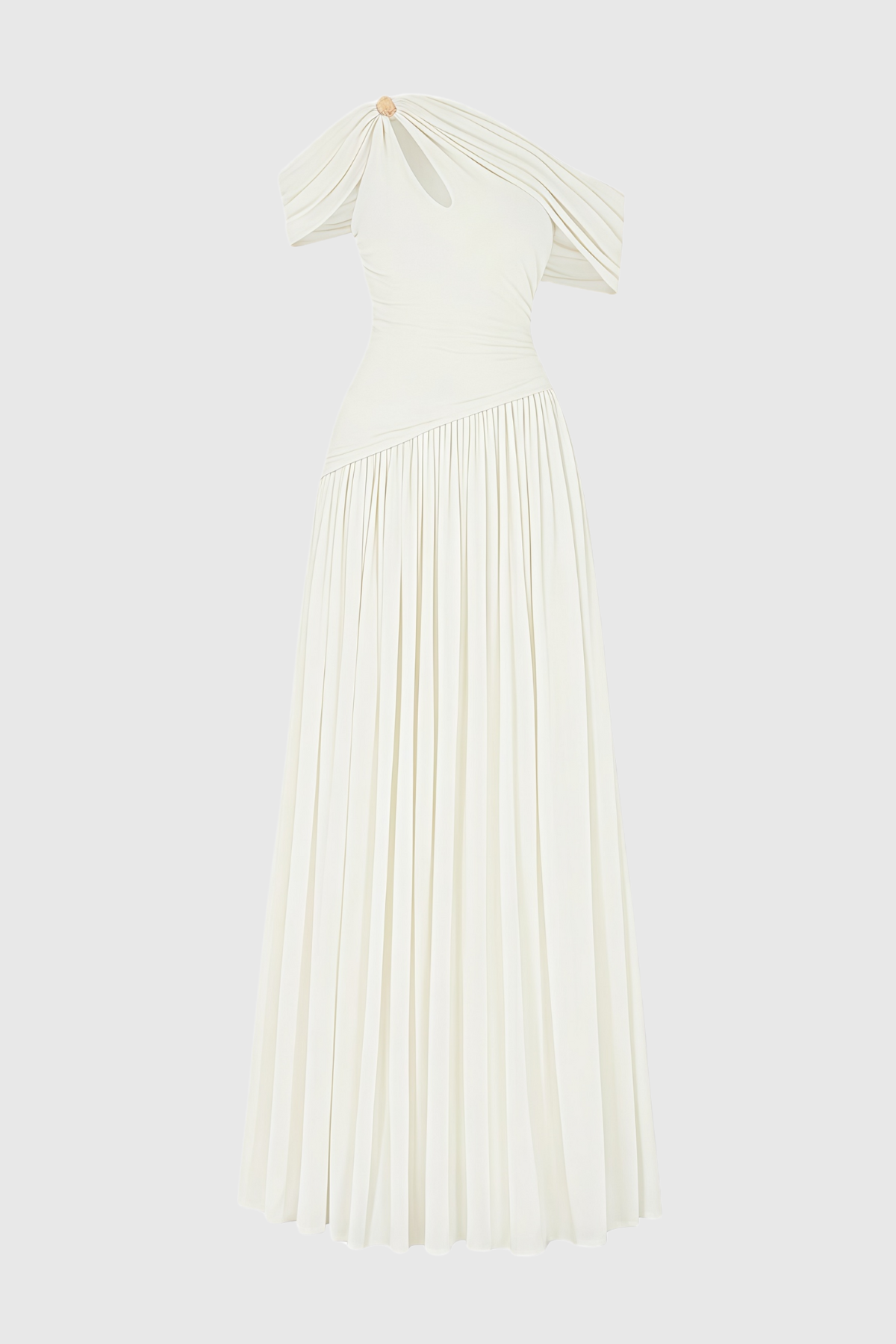 Merlin Asymmetric Ruched Maxi Dress - White