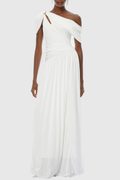 Merlin Asymmetric Ruched Maxi Dress - White