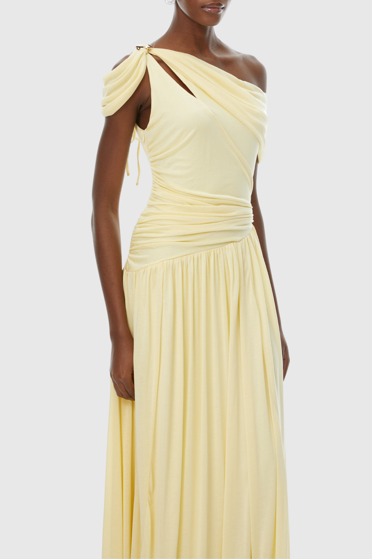 Merlin Asymmetric Ruched Maxi Dress - Yellow