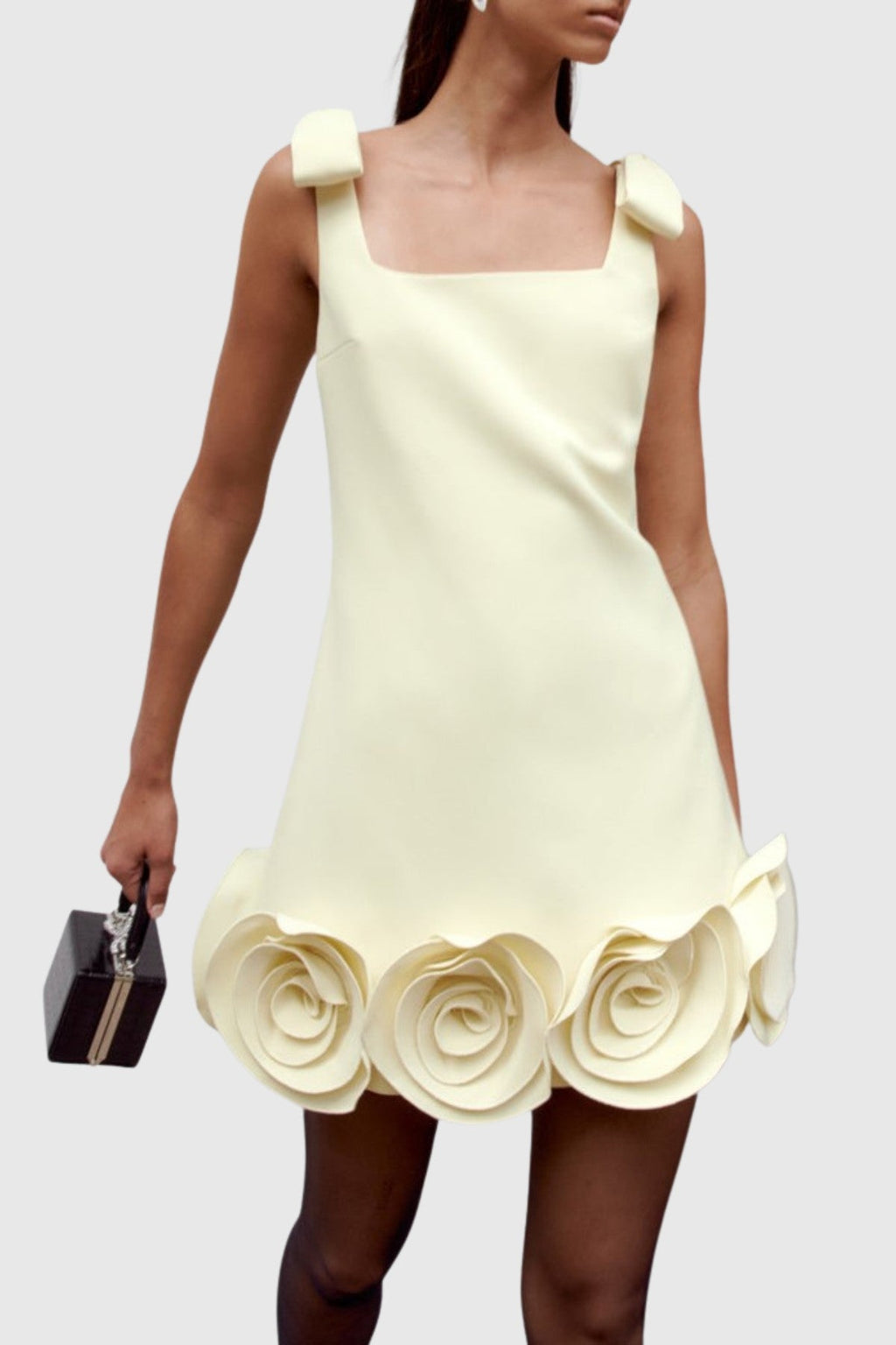 Miamor Floral Appliqué Mini Dress - Yellow