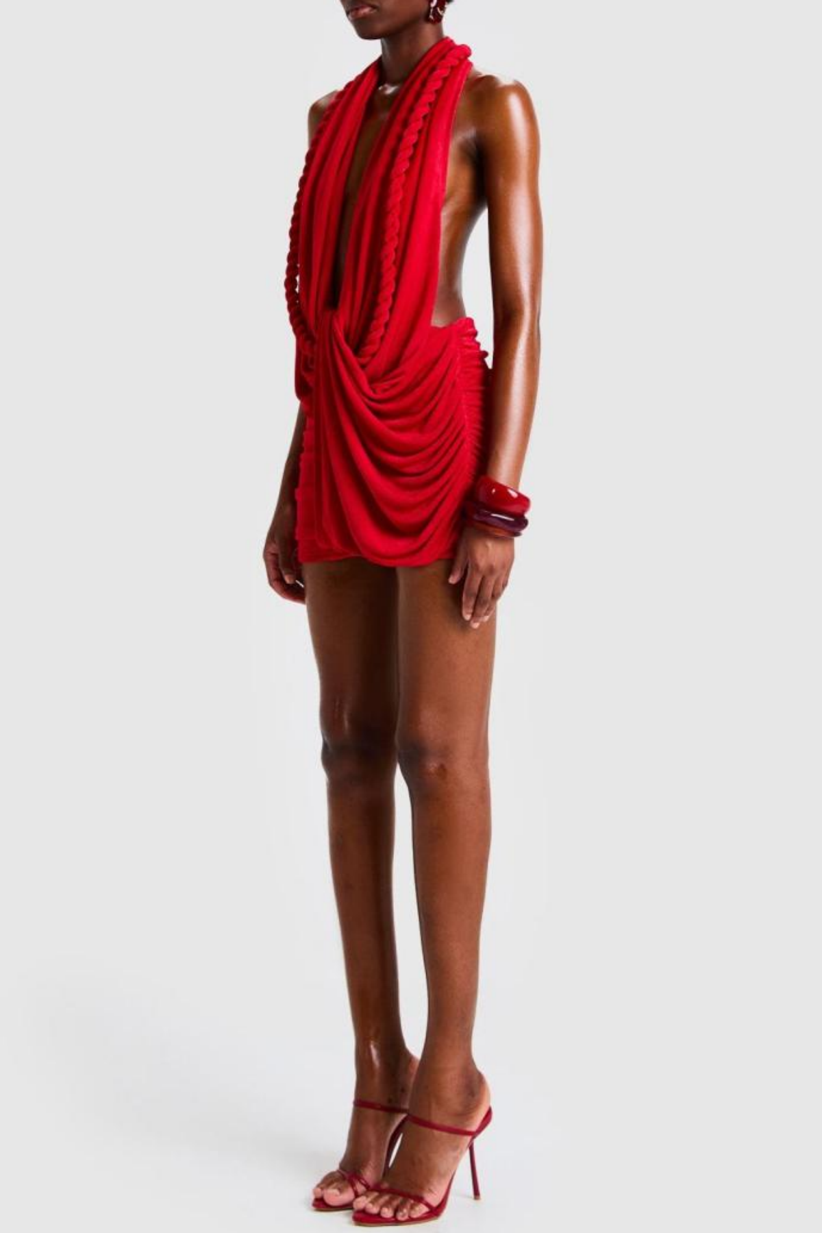 Micaia Halter Rope Ruched Mini Dress - Red