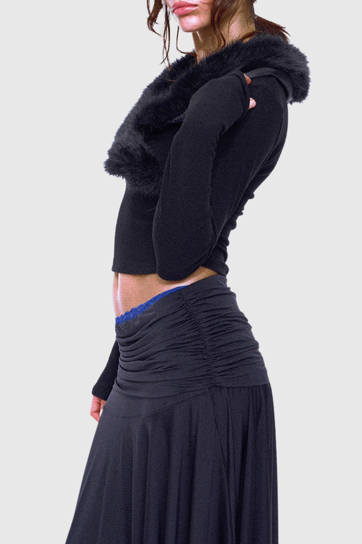 Miela Faux Fur Collar Top - Black