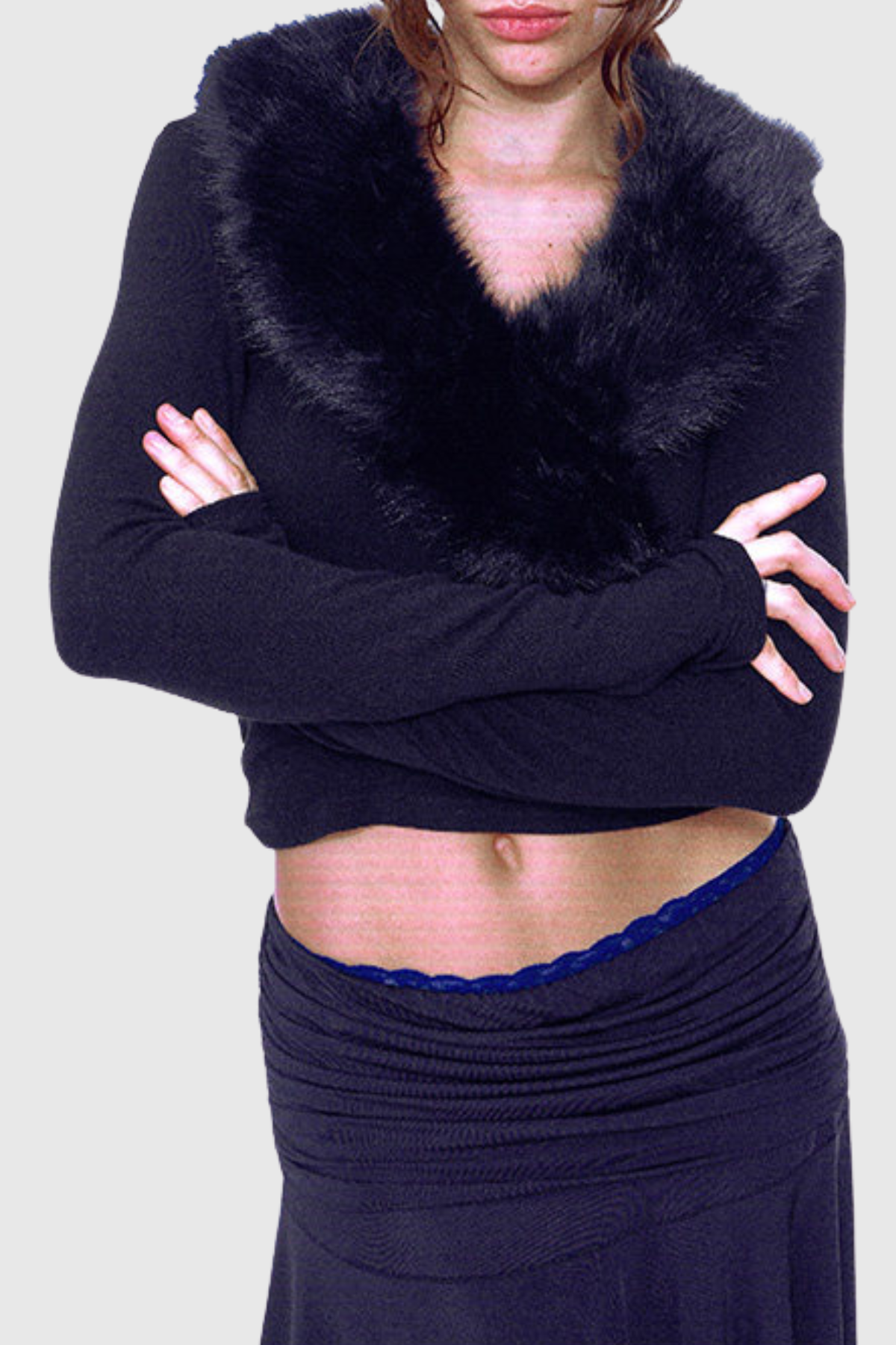 Miela Faux Fur Collar Top - Black