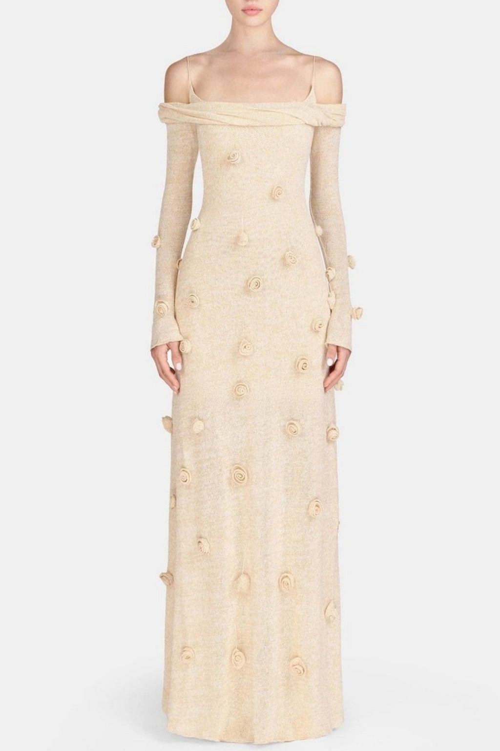 Mihi Floral Off Shoulder Knit Maxi Dress