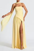 Miloni Strapless Split Maxi Dress - Yellow