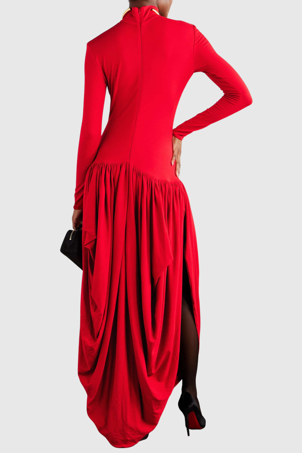 Miltrz Draped Slit Maxi Dress - Red