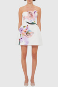 Mimoza Floral Appliqué Strapless Mini Dress - White