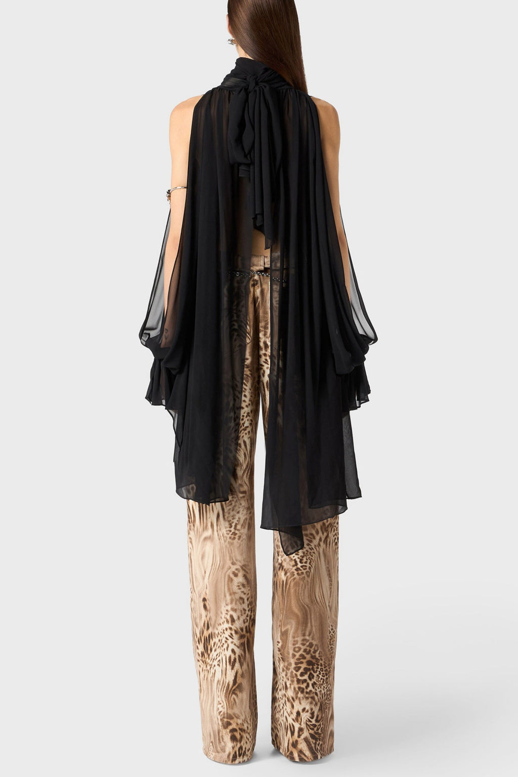 Mistee Asymmetric Slit-sleeve Blouse - Black