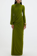 Miyako Asymmetric Ruched Maxi Dress - Green