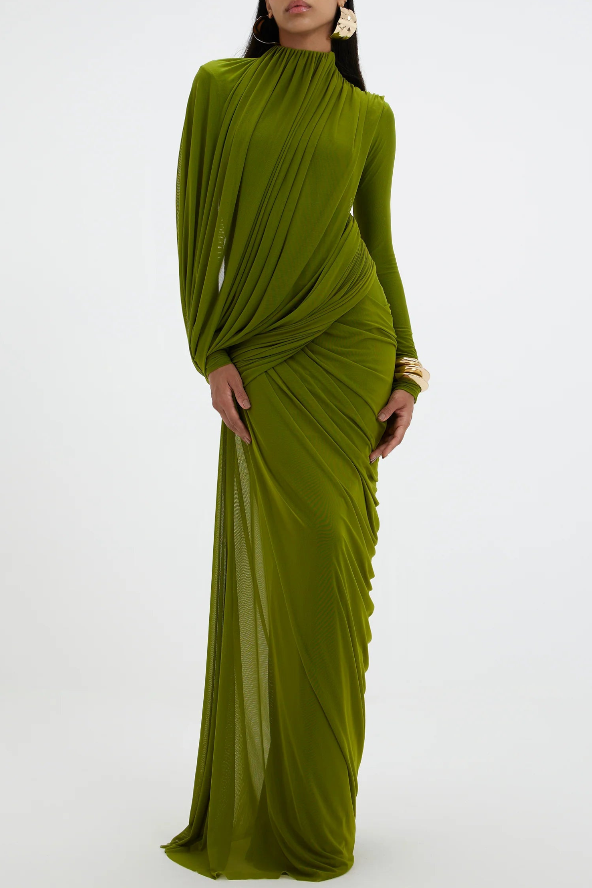 Miyako Asymmetric Ruched Maxi Dress - Green