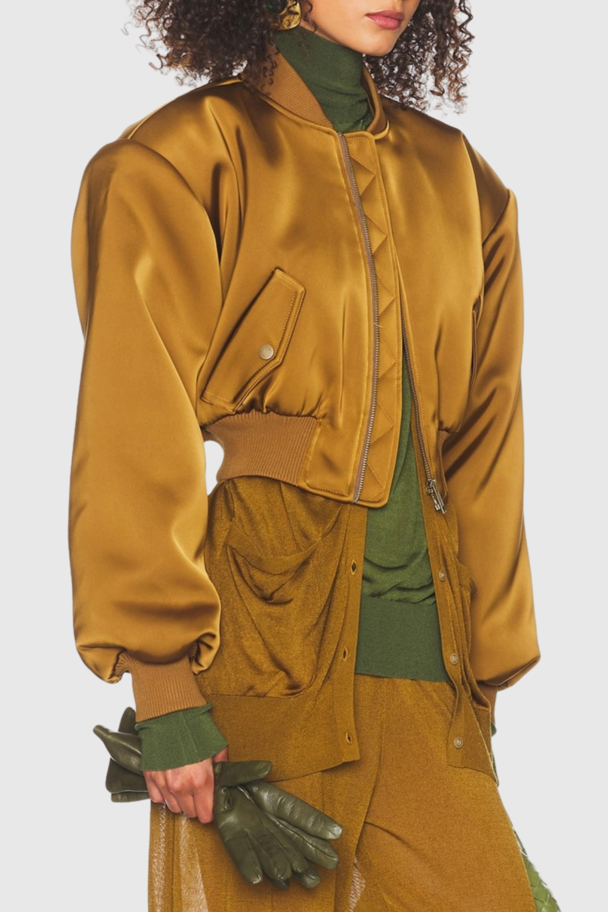 Nabila Satin Bomber Jacket - Gold