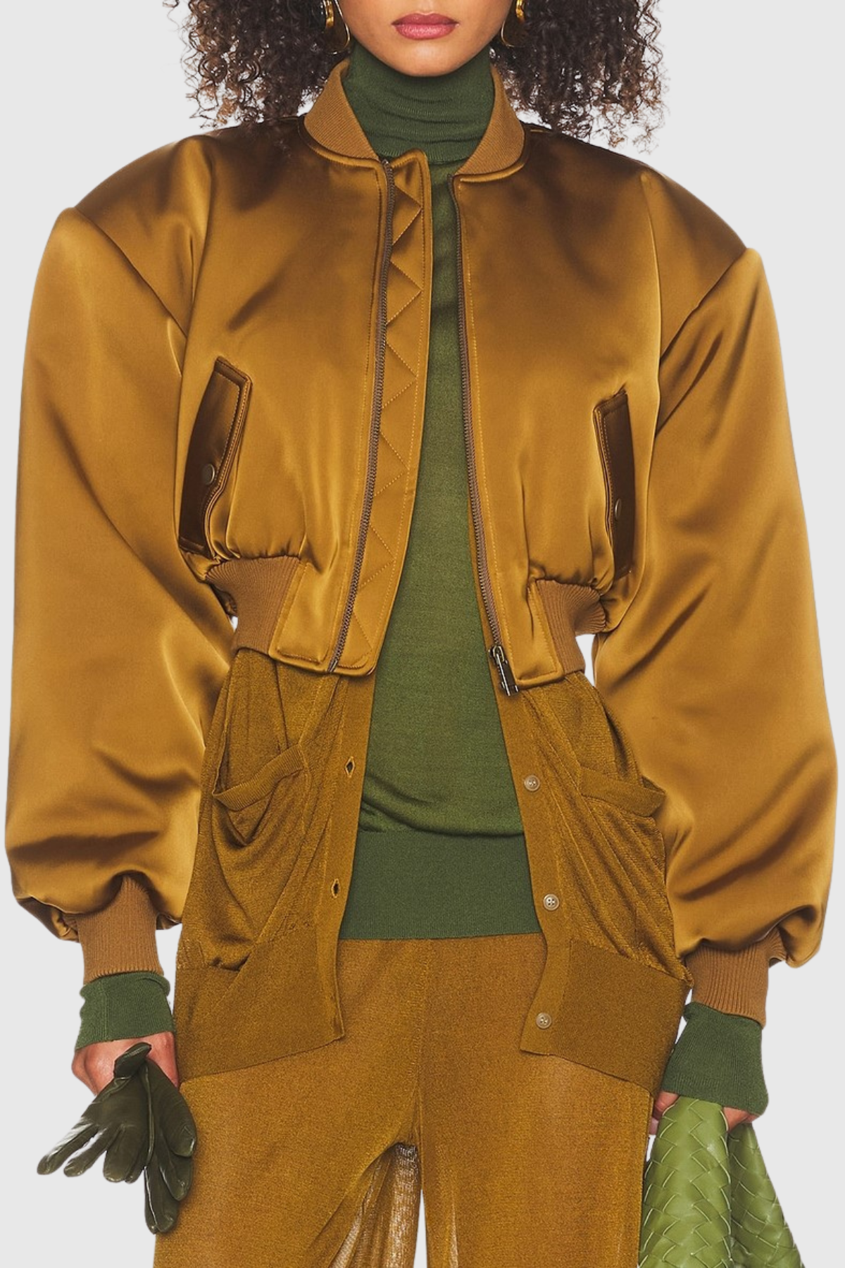 Nabila Satin Bomber Jacket - Gold